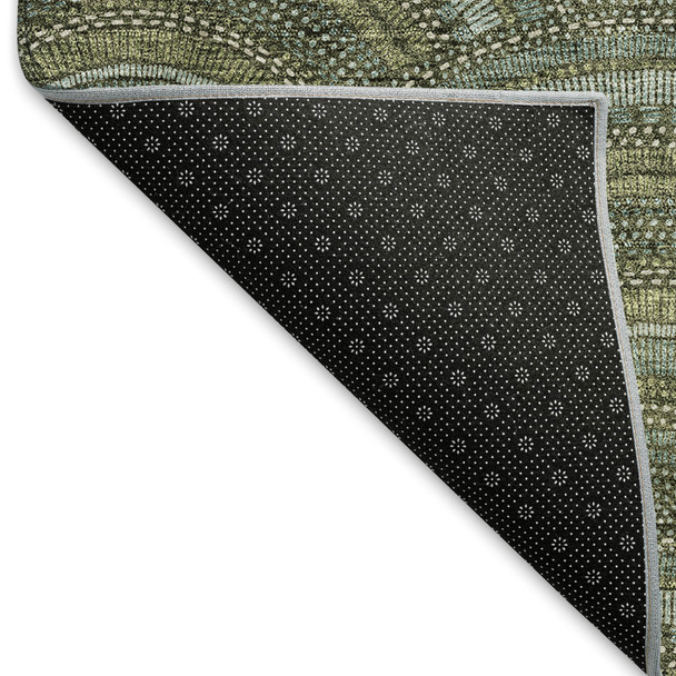 3' X 5' Olive Green And Silver Geometric Washable Area Rug With UV Protection