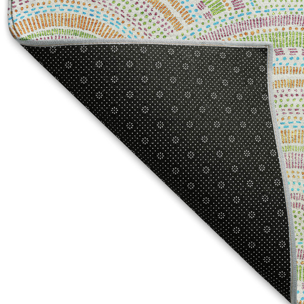 9' X 12' Pearl Orange And Green Geometric Washable Area Rug With UV Protection