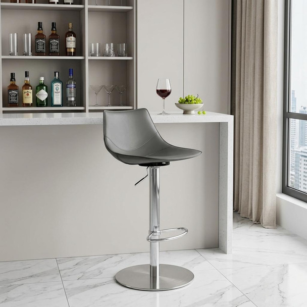 32" Gray And Silver Steel Swivel Low Back Bar Height Bar Chair