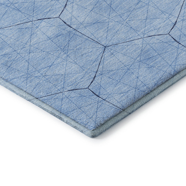 9' X 12' Sky Blue And Denim Blue Geometric Washable Area Rug With UV Protection