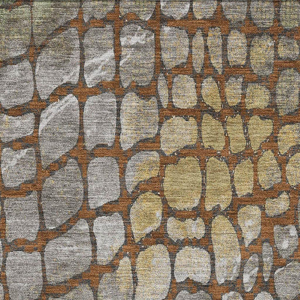 8' X 10' Rust Gold And Green Abstract Geometric Washable Area Rug With UV Protection