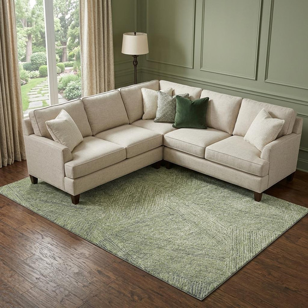 8' X 10' Artichoke Green And Beige Abstract Washable Area Rug With UV Protection