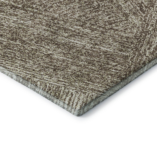8' Chocolate And Beige Abstract Washable Round Rug With UV Protection