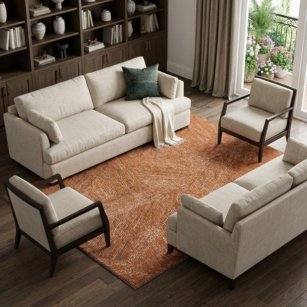 9' X 12' Copper And Ivory Abstract Washable Area Rug With UV Protection