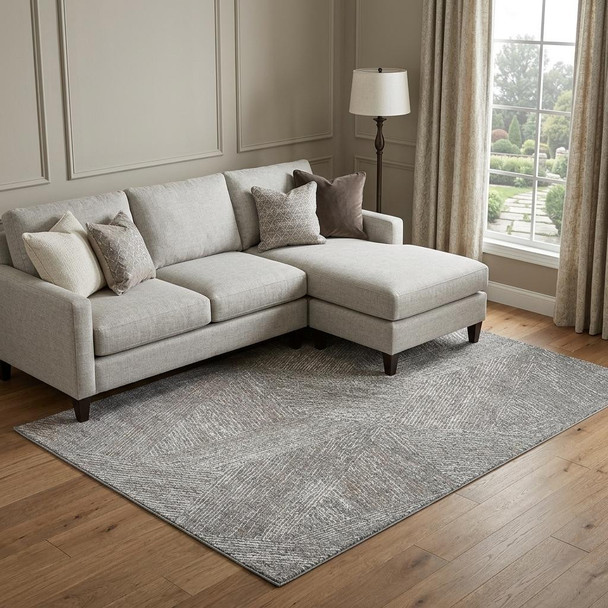 10' X 14' Gray And Silver Abstract Washable Area Rug With UV Protection
