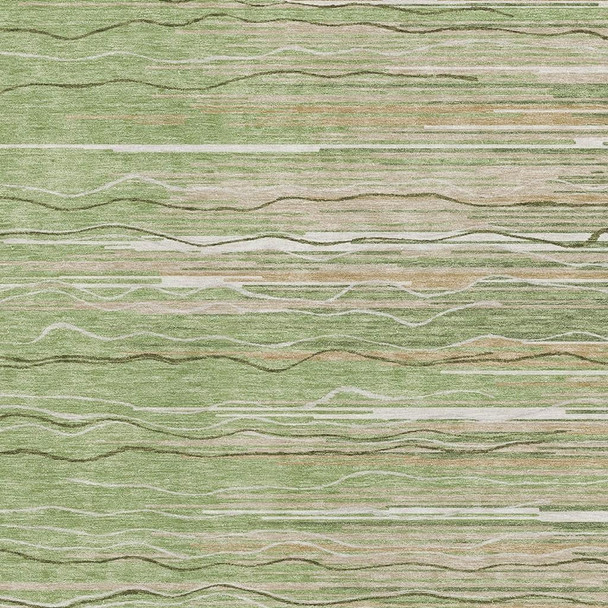 10' X 14' Green Ivory And Beige Striped Washable Area Rug With UV Protection