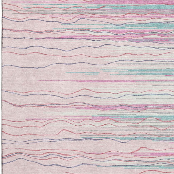 10' X 14' Pink Gray And Teal Striped Washable Area Rug With UV Protection