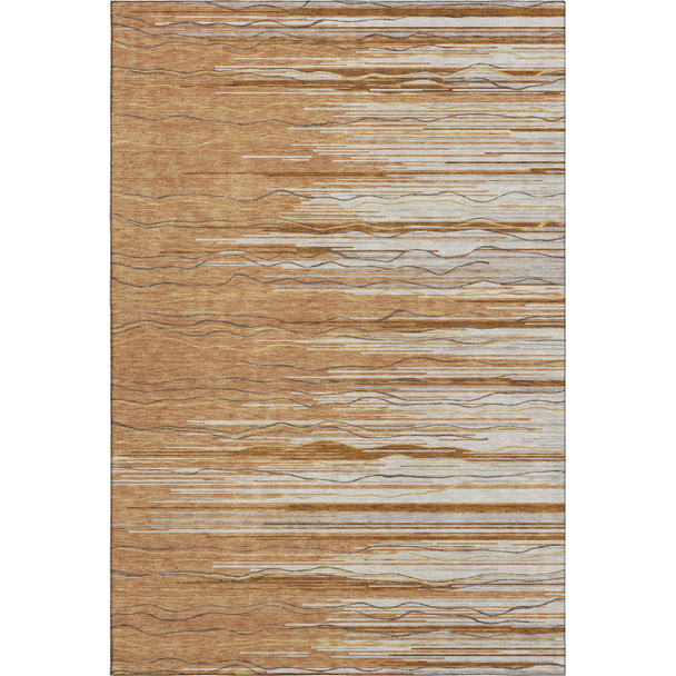 10' X 14' Rust Ivory And Gold Striped Washable Area Rug With UV Protection