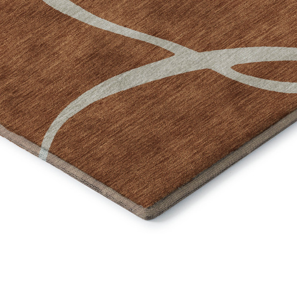 8' Rust And Beige Abstract Washable Round Rug With UV Protection