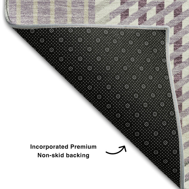 5' X 8' Lavender Gray And Ivory Plaid Washable Area Rug With UV Protection