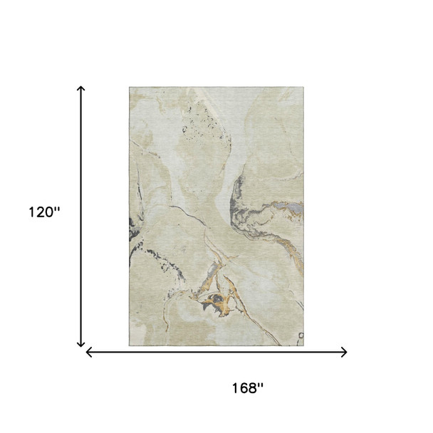 10' X 14' Ivory Beige And Gray Abstract Washable Area Rug With UV Protection