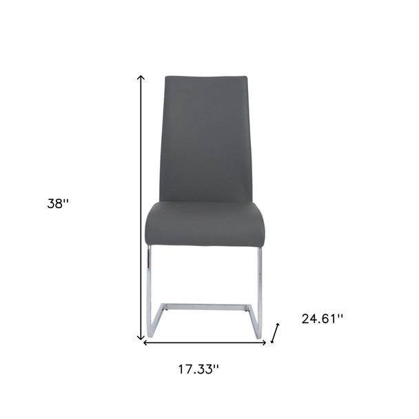 Set of Four Gray and Silver Upholstered Leather Dining Side Chairs
