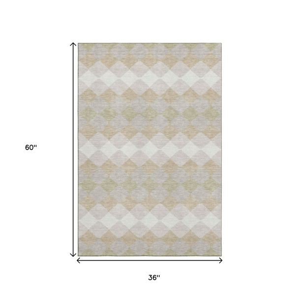 3' X 5' Beige Taupe And Ivory Geometric Washable Area Rug With UV Protection