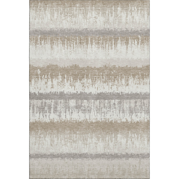 10' X 14' Ivory Beige And Gray Striped Washable Area Rug With UV Protection