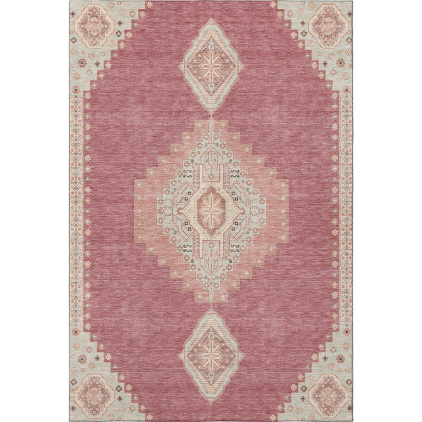 5' X 8' Blush Gray And Pink Oriental Washable Area Rug With UV Protection
