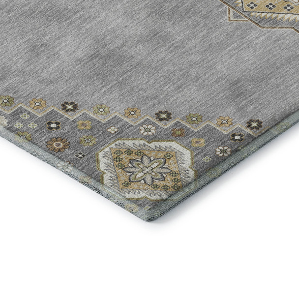5' X 8' Gray Gold And Beige Oriental Washable Area Rug With UV Protection