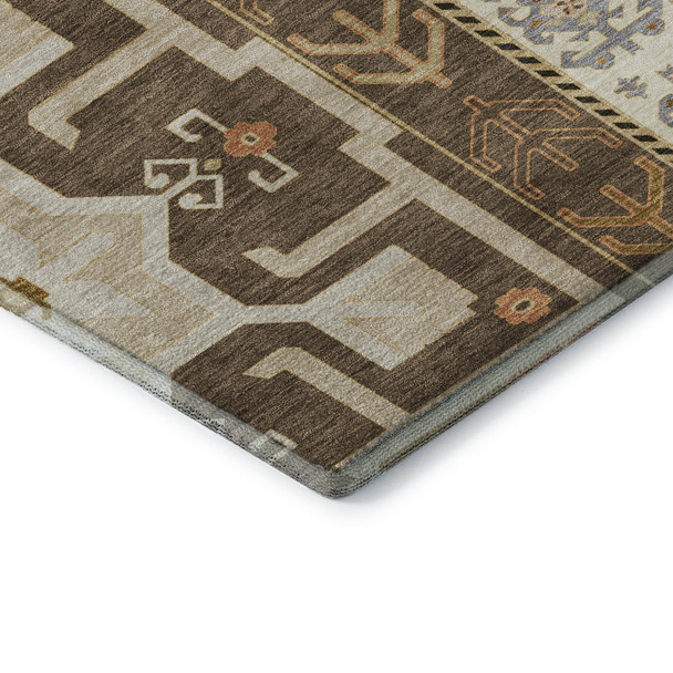 9' X 12' Brown Gray And Gold Southwestern Washable Area Rug With UV Protection