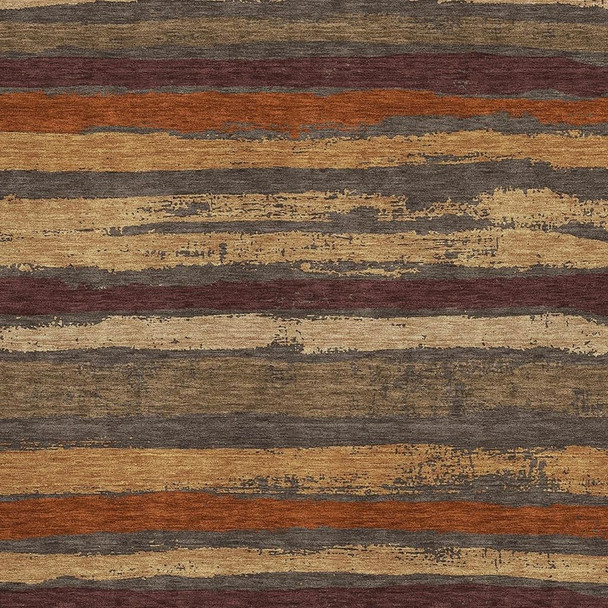 3' X 5' Chocolate Gold And Burgundy Striped Washable Area Rug With UV Protection