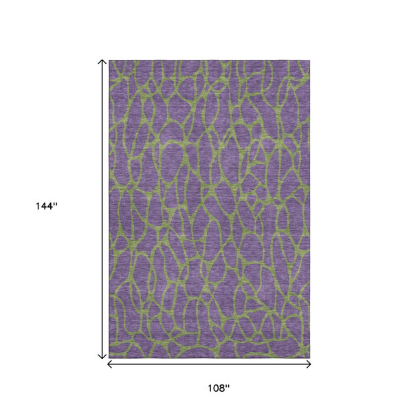 9' X 12' Purple And Green Geometric Washable Area Rug With UV Protection
