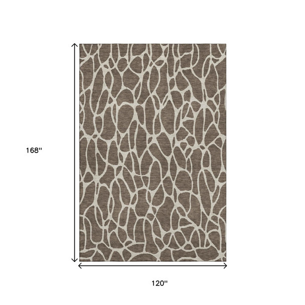 10' X 14' Brown And Beige Geometric Washable Area Rug With UV Protection