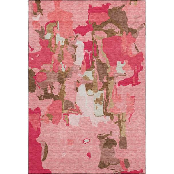 10' X 14' Coral Pink And Ivory Abstract Washable Area Rug With UV Protection