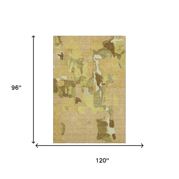 8' X 10' Gold Brown And Beige Abstract Washable Area Rug With UV Protection