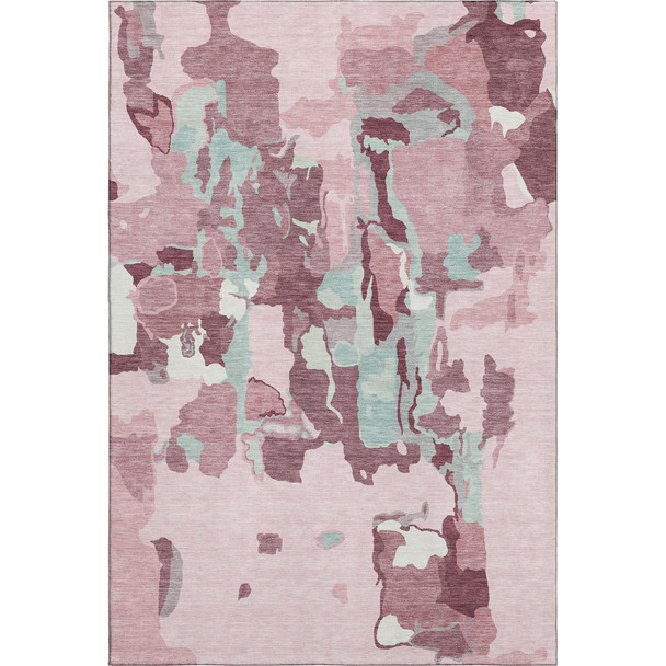 9' X 12' Pink Sky Blue And Ivory Abstract Washable Area Rug With UV Protection