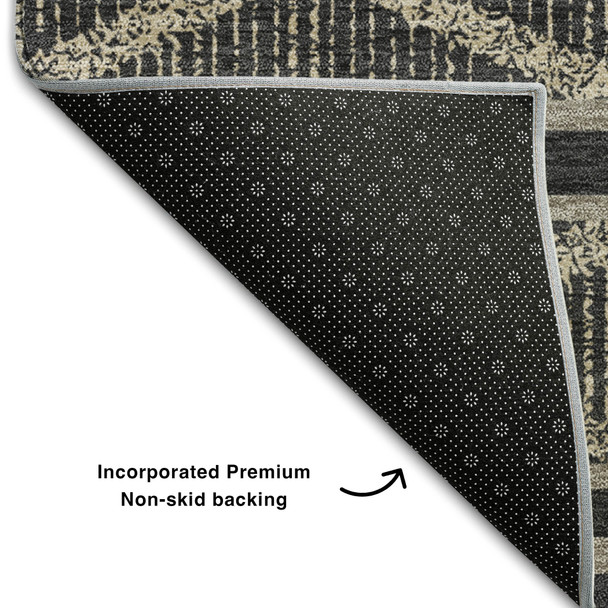 10' X 14' Black And Taupe Geometric Washable Area Rug With UV Protection