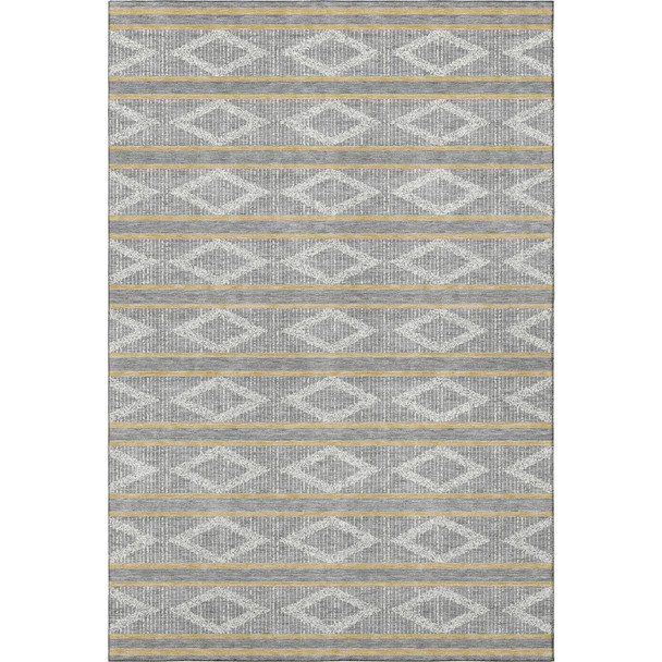 3' X 5' Gray Ivory And Gold Geometric Washable Area Rug With UV Protection
