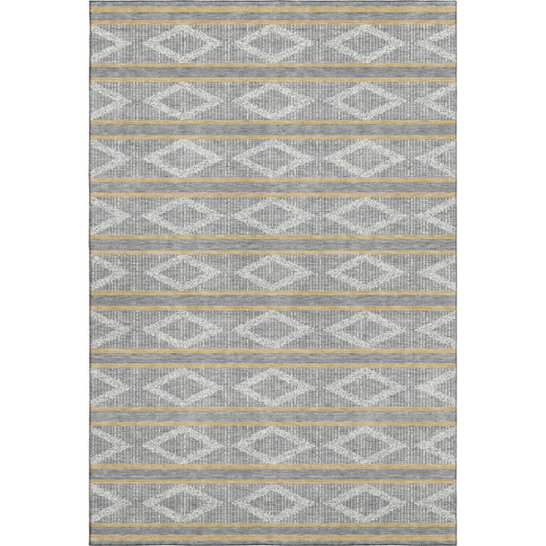 5' X 8' Gray Ivory And Gold Geometric Washable Area Rug With UV Protection