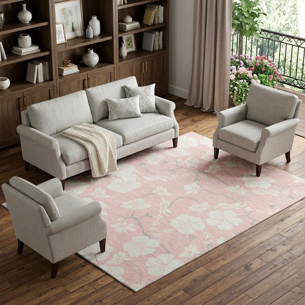 8' X 10' Pink And Ivory Floral Washable Area Rug With UV Protection