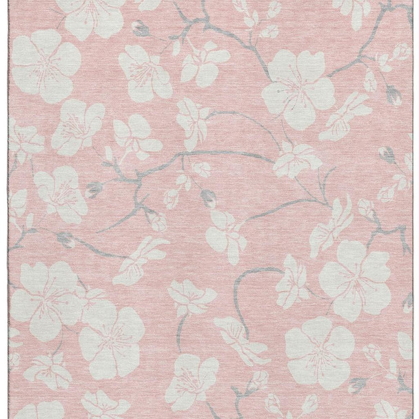 9' X 12' Pink And Ivory Floral Washable Area Rug With UV Protection