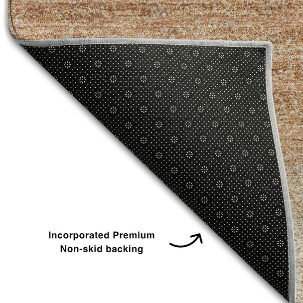 5' X 8' Copper And Beige Striped Washable Area Rug With UV Protection