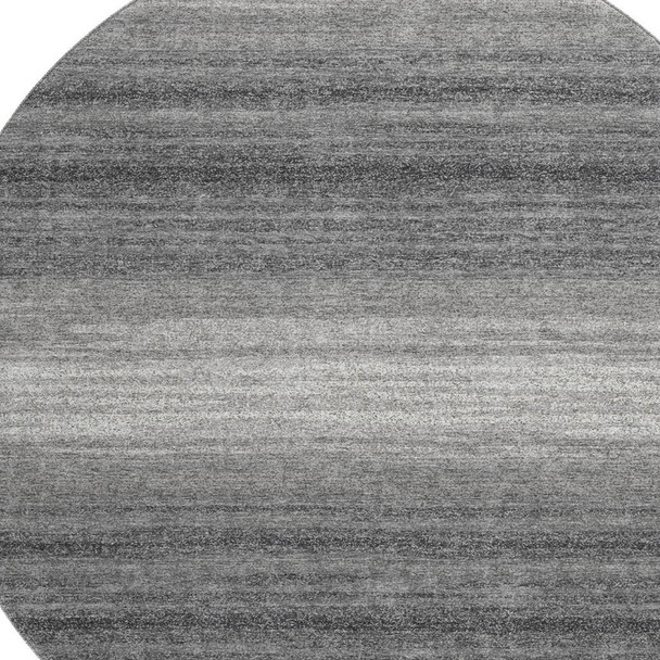 8' Gray And Silver Striped Washable Round Rug With UV Protection