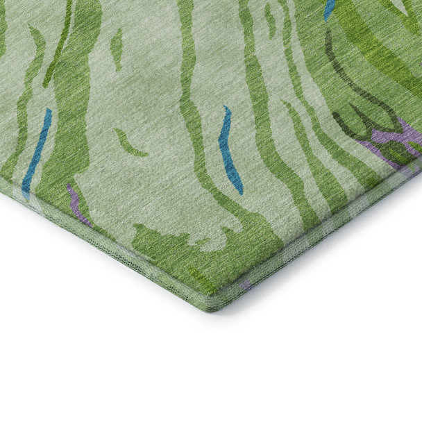 9' X 12' Green Lavender And Teal Abstract Washable Area Rug With UV Protection