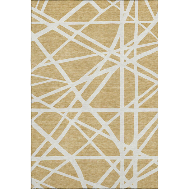 9' X 12' Gold And Ivory Geometric Washable Area Rug With UV Protection