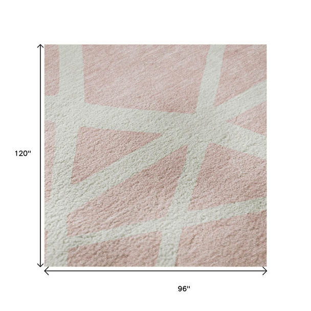 8' X 10' Pink And Ivory Geometric Washable Area Rug With UV Protection