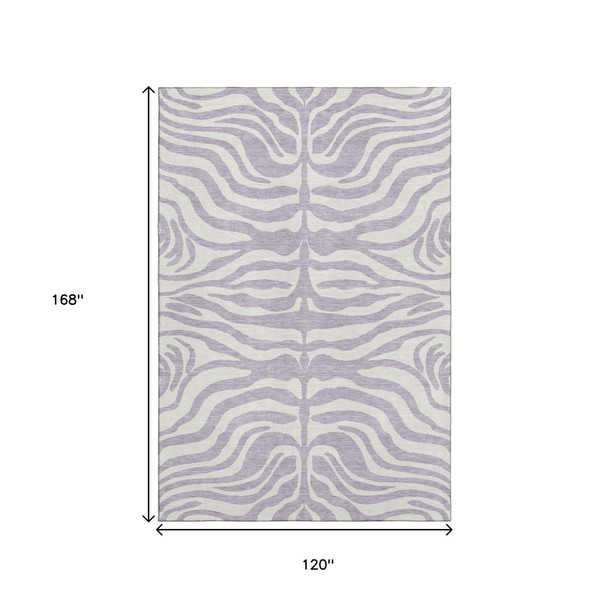 10' X 14' Lavender And Ivory Animal Print Washable Area Rug With UV Protection