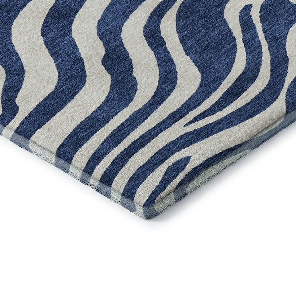 8' X 10' Navy Blue And Ivory Animal Print Washable Area Rug With UV Protection