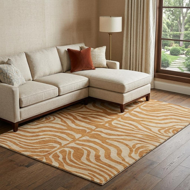 10' X 14' Rust And Beige Animal Print Washable Area Rug With UV Protection