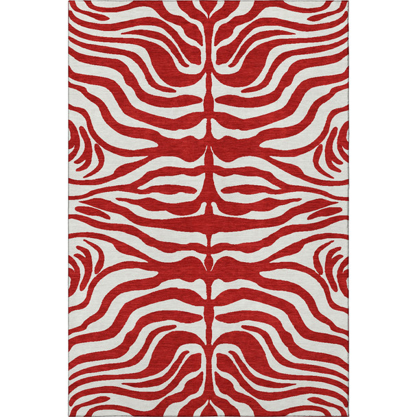 5' X 8' Red And Ivory Animal Print Washable Area Rug With UV Protection