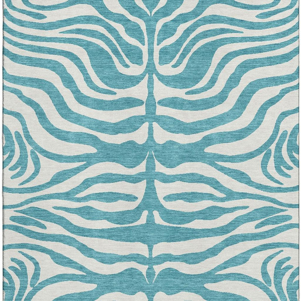 3' X 5' Teal And Ivory Animal Print Washable Area Rug With UV Protection