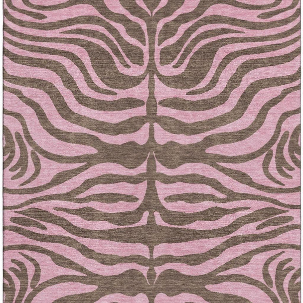 9' X 12' Brown And Pink Animal Print Washable Area Rug With UV Protection