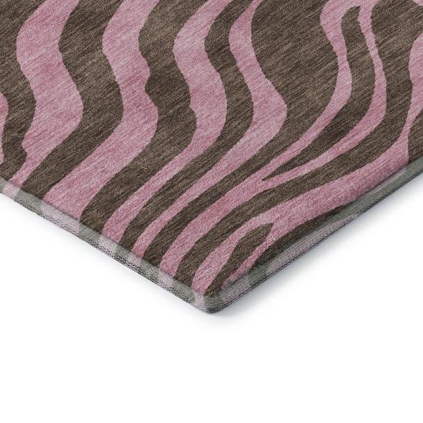 10' X 14' Brown And Pink Animal Print Washable Area Rug With UV Protection