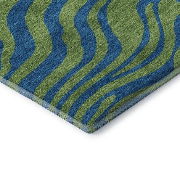 8' X 10' Green And Navy Blue Animal Print Washable Area Rug With UV Protection