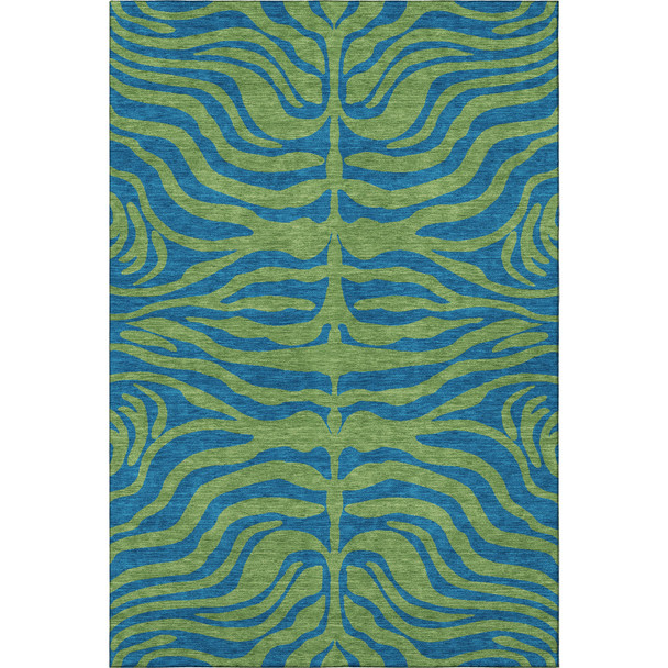 10' X 14' Green And Navy Blue Animal Print Washable Area Rug With UV Protection