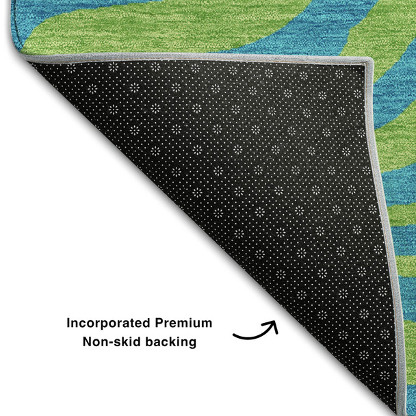 10' X 14' Teal And Lime Green Animal Print Washable Area Rug With UV Protection