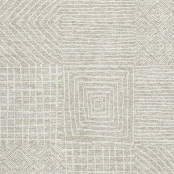 10' X 14' Beige And Ivory Geometric Washable Area Rug With UV Protection