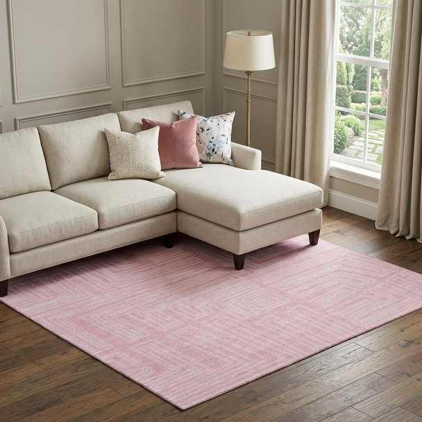 8' X 10' Pink And Ivory Geometric Washable Area Rug With UV Protection