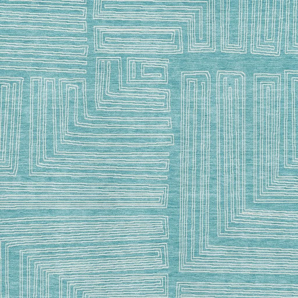 3' X 5' Turquoise And Ivory Geometric Washable Area Rug With UV Protection